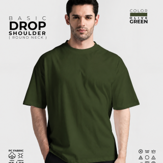 Basic Drop Shoulder Round Neck T-Shirt – Olive Green