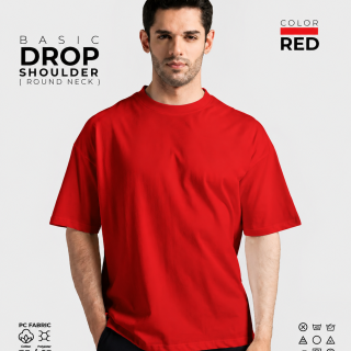 Basic Drop Shoulder Round Neck T-Shirt – Red