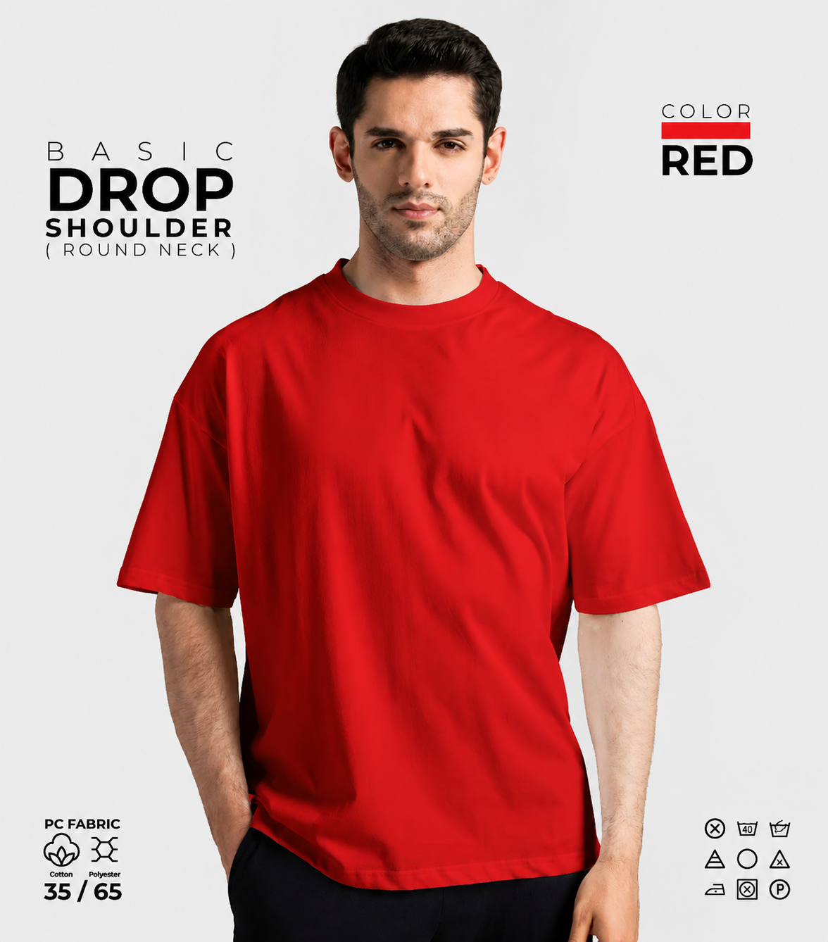 Basic Drop Shoulder Round Neck T-Shirt β Red