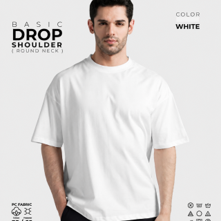Basic Drop Shoulder Round Neck T-Shirt – White