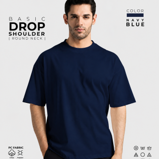 Basic Drop Shoulder Round Neck T-Shirt – Navy Blue