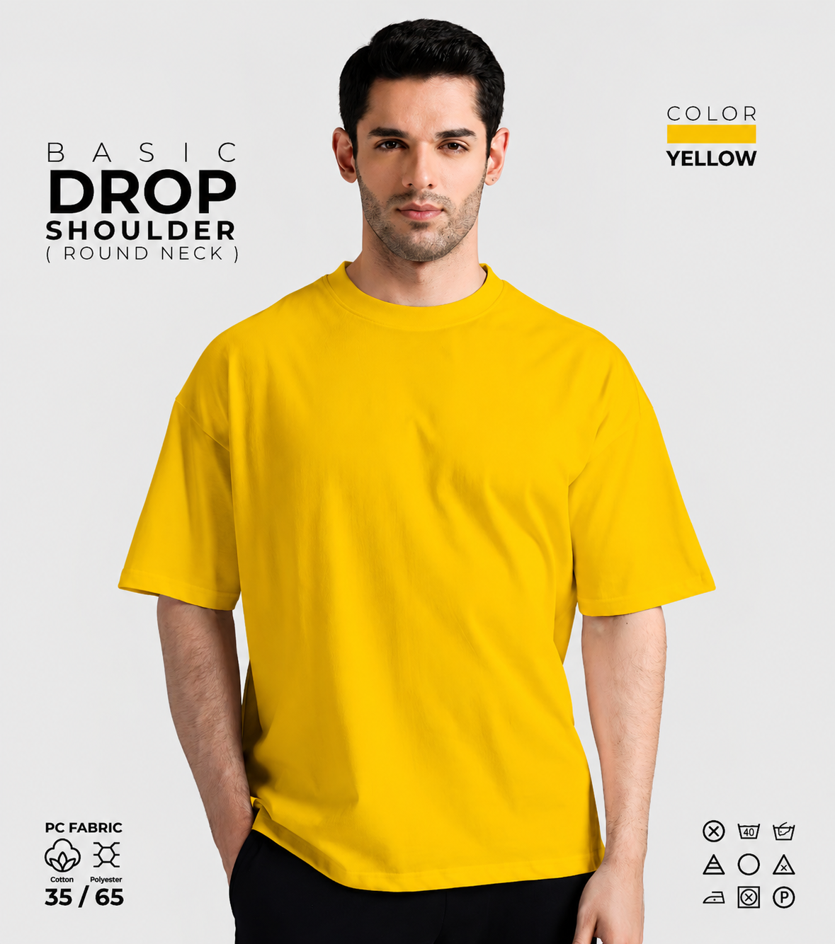 Basic Drop Shoulder Round Neck T-Shirt – Yellow