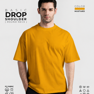 Basic Drop Shoulder Round Neck T-Shirt – Mustard