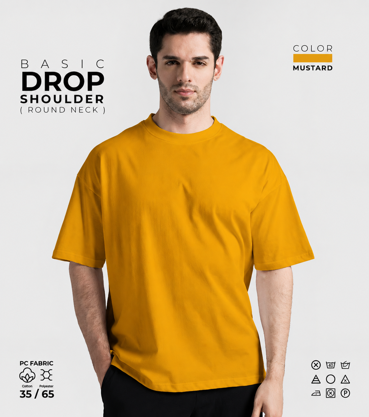 Basic Drop Shoulder Round Neck T-Shirt – Mustard