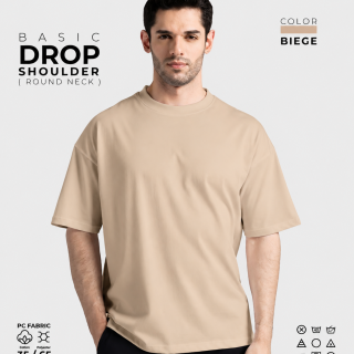 Basic Drop Shoulder Round Neck T-Shirt – Beige