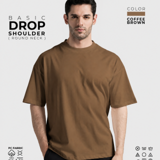 Basic Drop Shoulder Round Neck T-Shirt – Coffee Brown