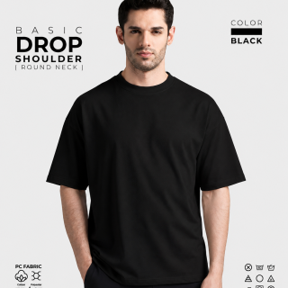 Basic Drop Shoulder Round Neck T-Shirt – Black