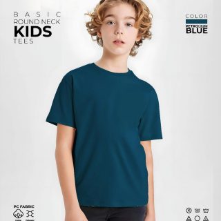 Petroleum Blue Kids Round Neck T-Shirt