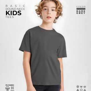 Dark Gray Kids Round Neck T-Shirt