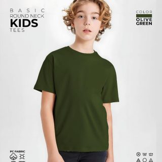 Olive Green Kids Round Neck T-Shirt