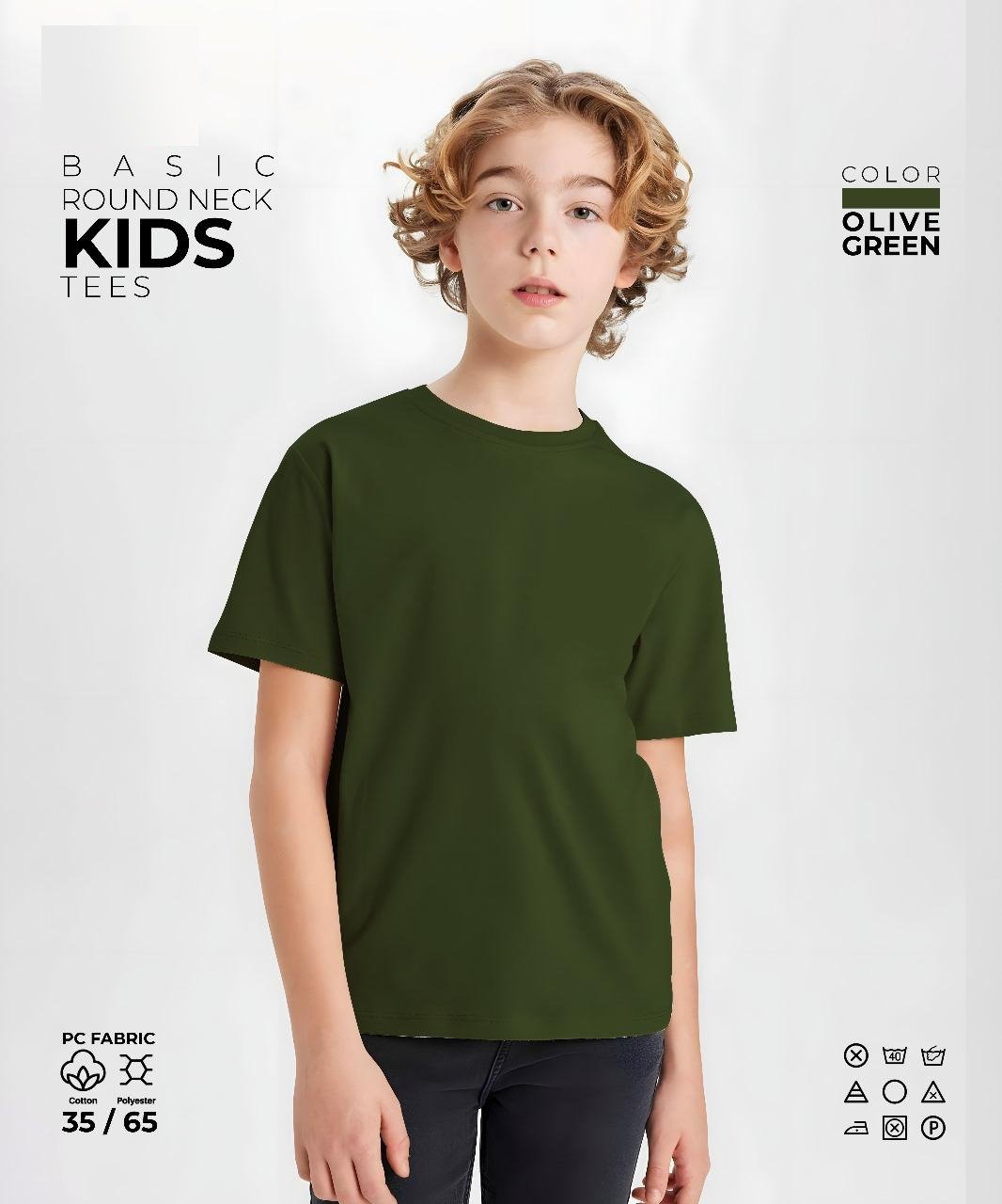 Olive Green Kids Round Neck T-Shirt