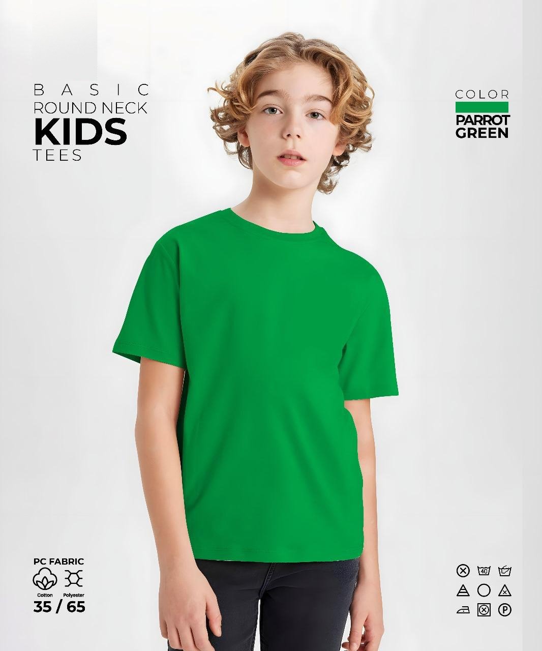 Parrot Green Kids Round Neck T-Shirt