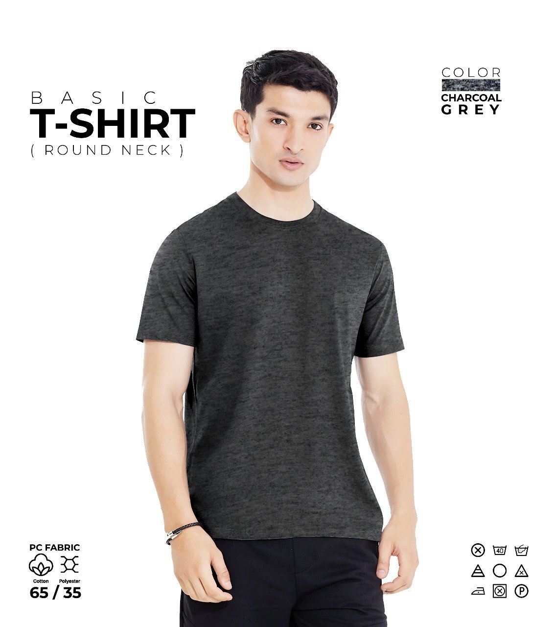 Basic Charcoal Grey Round Neck T-Shirt